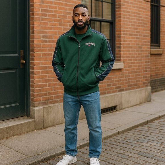 Tommy Hilfiger Men's Jacket Sz Med Green Full Zip Athletic Logos Pockets - Picture 6 of 14